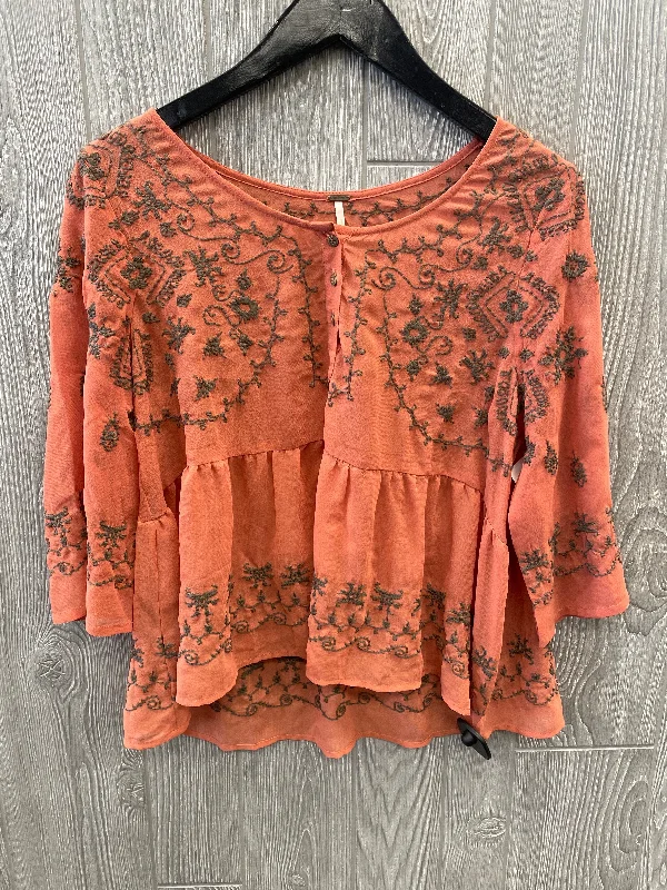 Top Long Sleeve By Free People In Orange, Size: S