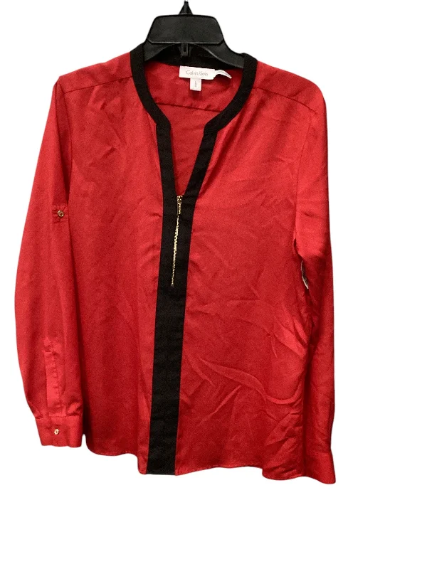 Top Long Sleeve By Calvin Klein In Red, Size: L