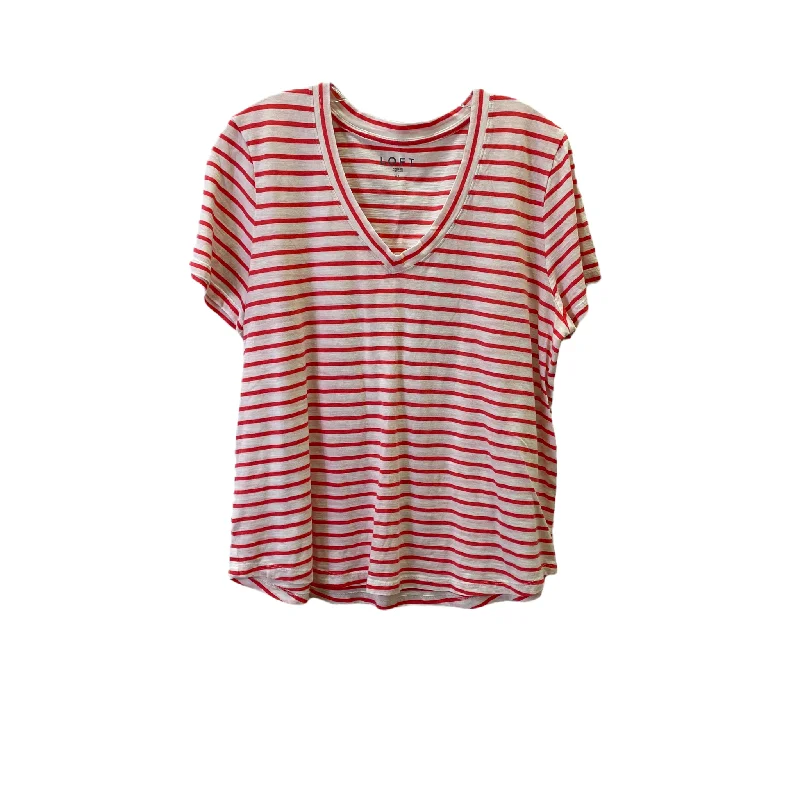 Red & White Top Short Sleeve Basic By Loft, Size: Xl