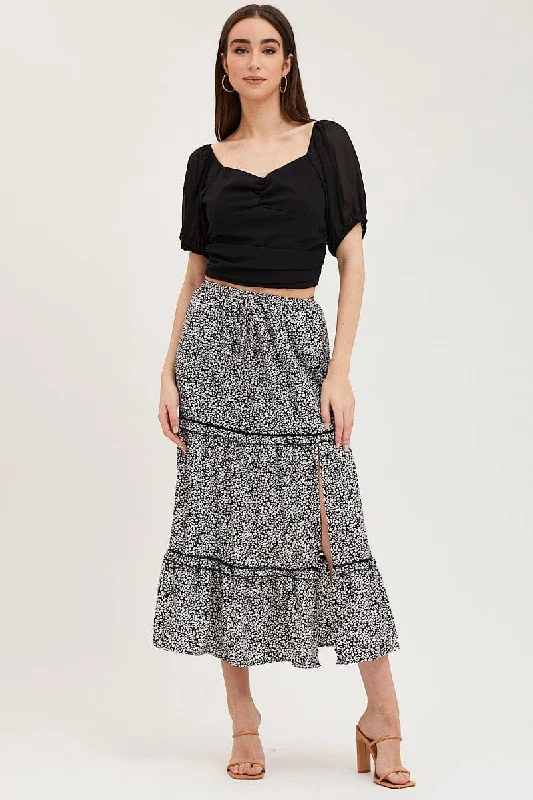 Ditsy Print Maxi Skirt High Rise