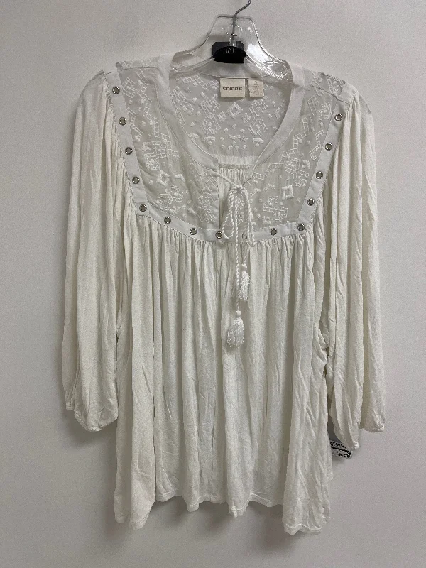 Top Long Sleeve By Chicos In White, Size: L