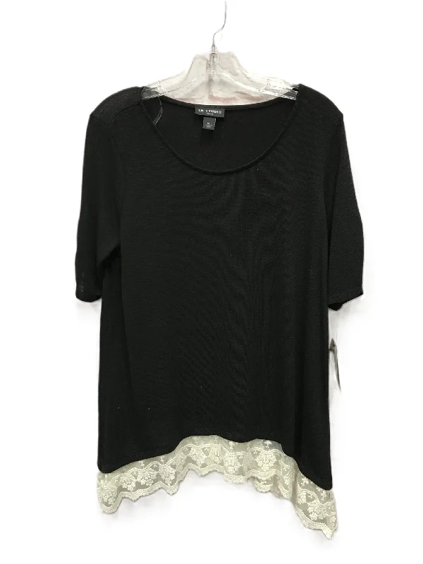 Black Top Short Sleeve By In Studio, Size: Petite L