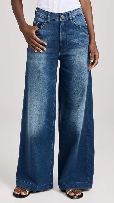 DL1961 Women Hepburn Wide Leg Jeans Stretch Denim Pants Orlena Blue