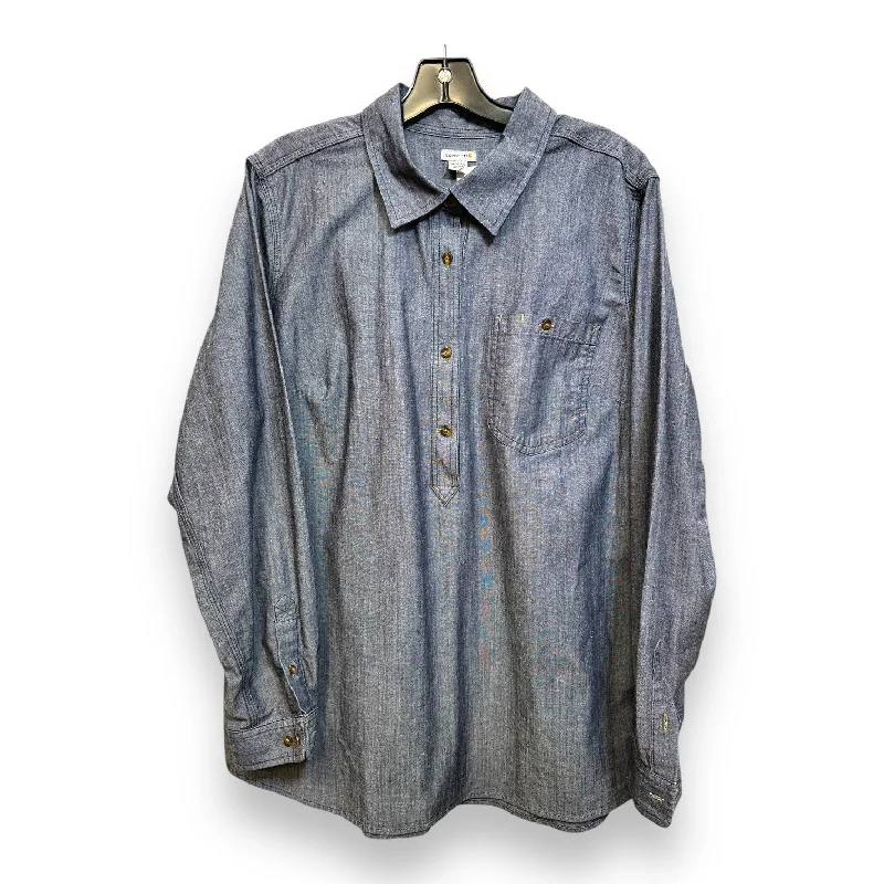 Top Long Sleeve By Carhart In Denim, Size: Xl