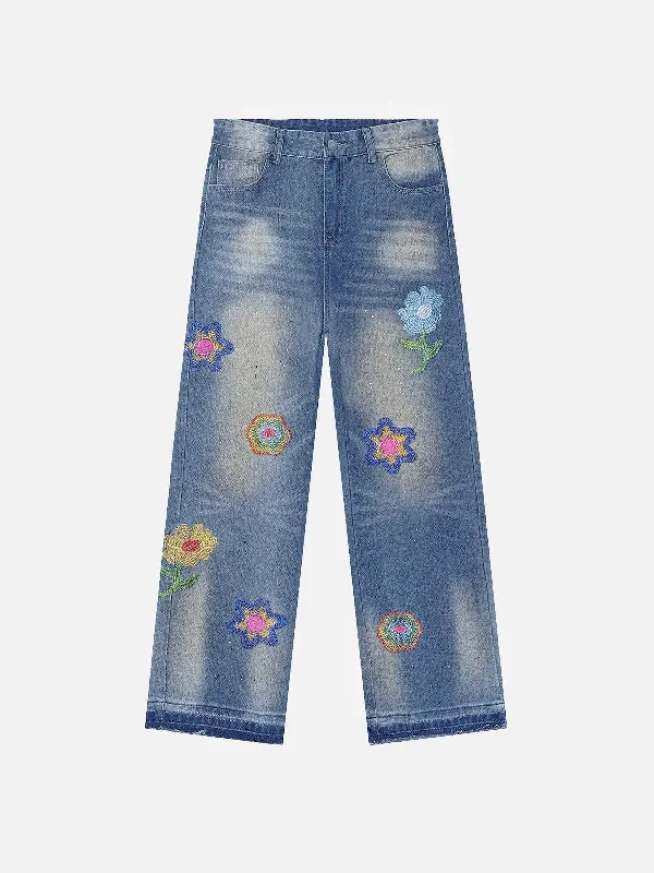 Aelfric Eden Embroidery Flower Washed Loose Jeans