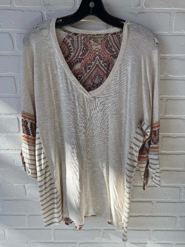 Top 3/4 Sleeve By Democracy In Cream & Orange, Size: L