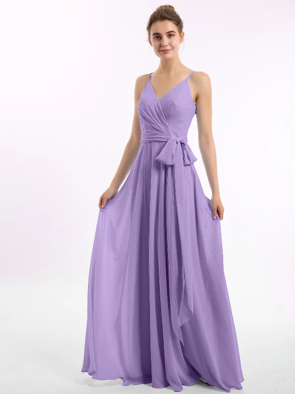 Spaghetti Strap Chiffon Dresses with Sash Bow-Tahiti