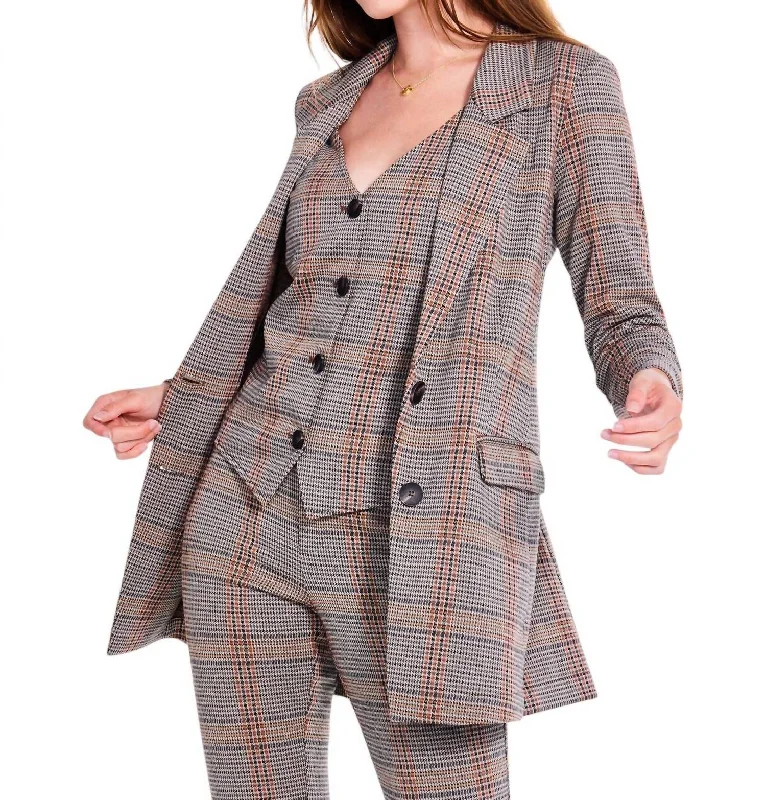 Sketched Plaid Knit Blazer In Neutral Multi