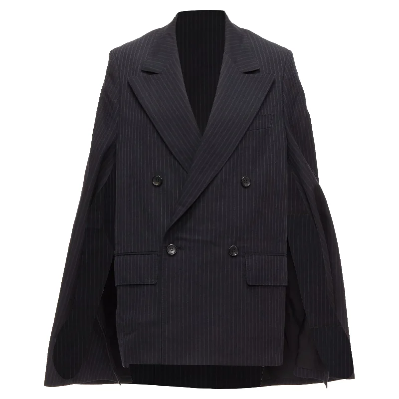 Junya Watanabe Pinstripe Wool Blend Cape Sleeve Boxy Blazer