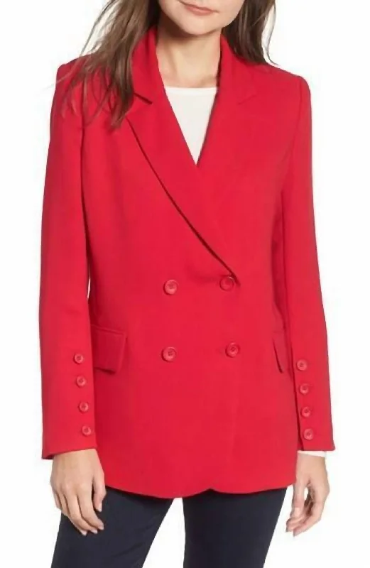 Button Detail Double Breasted Blazer In Red