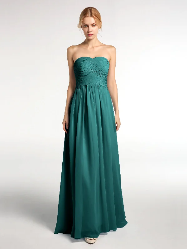 Strapless Sweetheart Neck Long Chiffon Bridesmaid Dresses Peacock