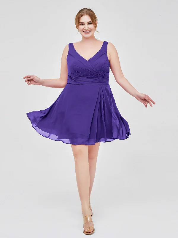 V Neck Chiffon Short Dress for Bridesmaids Regency Plus Size