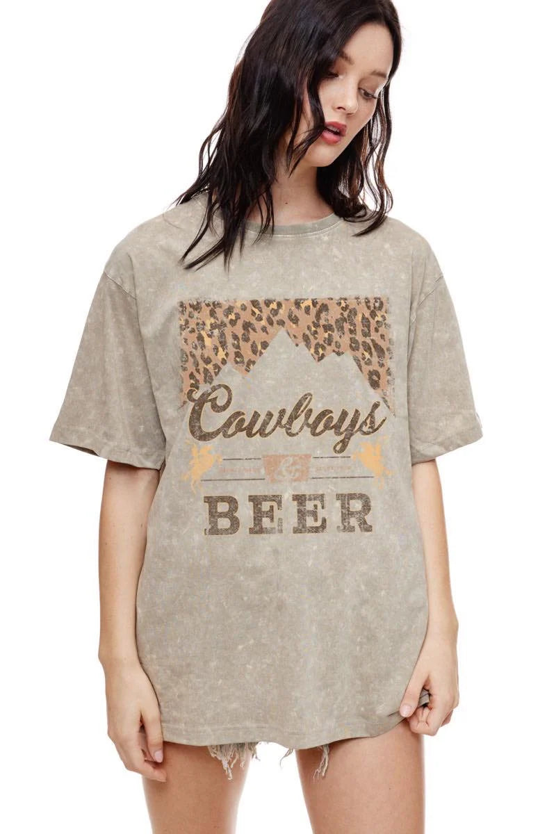 Zutter Cowboys & Beer Leopard Vintage Graphic Tee