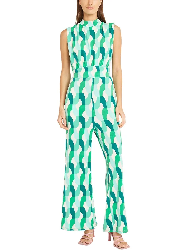 Womens Tie Neck Printed Jumpsuit