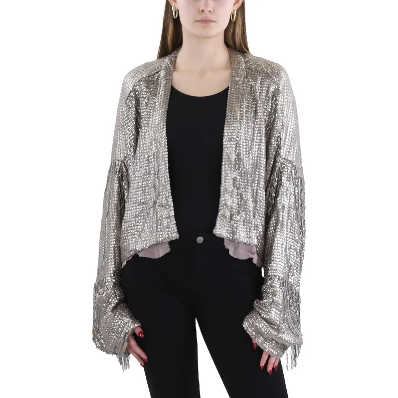 Womens Embellished Asymmetric Open-Front Blazer