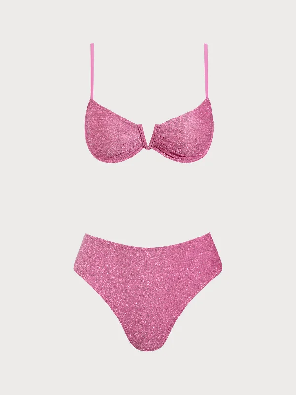 Pink Lurex Underwire Bikini Set