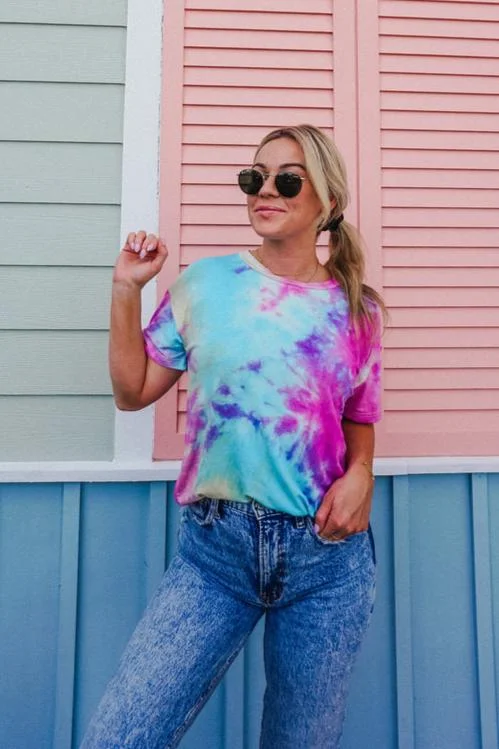 Blue, Pink, and Yellow Tie Dye T-Shirt