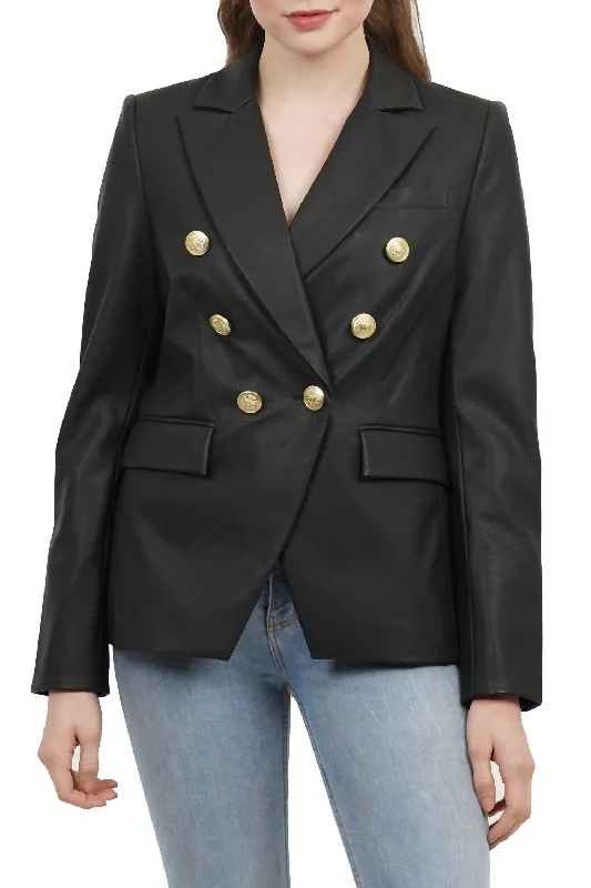 Nellie Faux Leather Double Breasted Jacket In Black