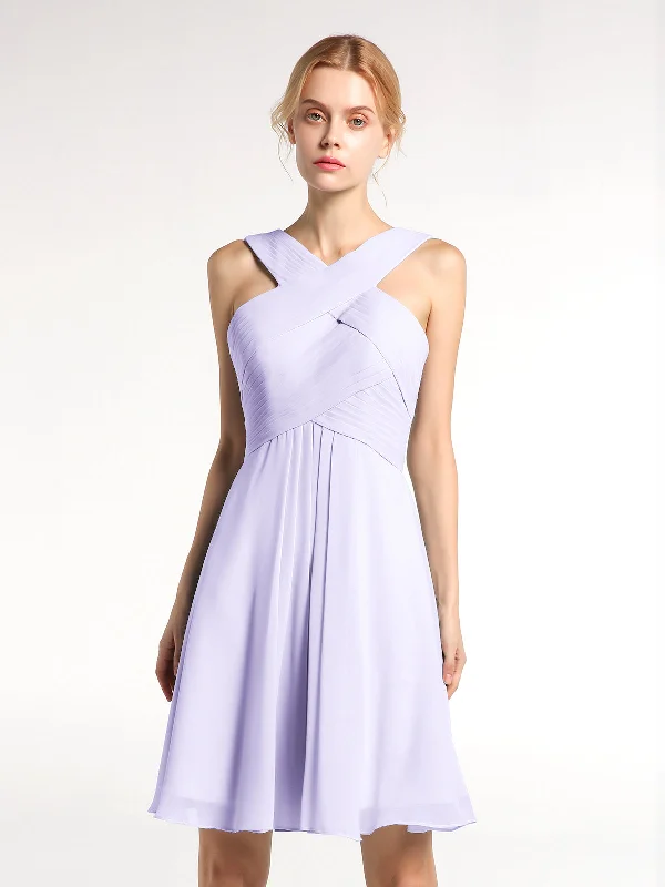 Cross Front Empire Waist Short Bridesmaid Dress Lilac