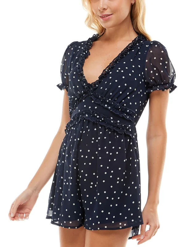 Juniors Womens Polka Dot Ruffled Romper