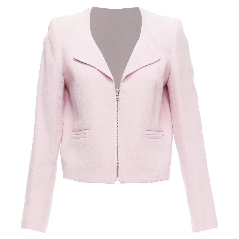 Carven Virgin Wool Spread Lapel Zip Front Cropped Blazer