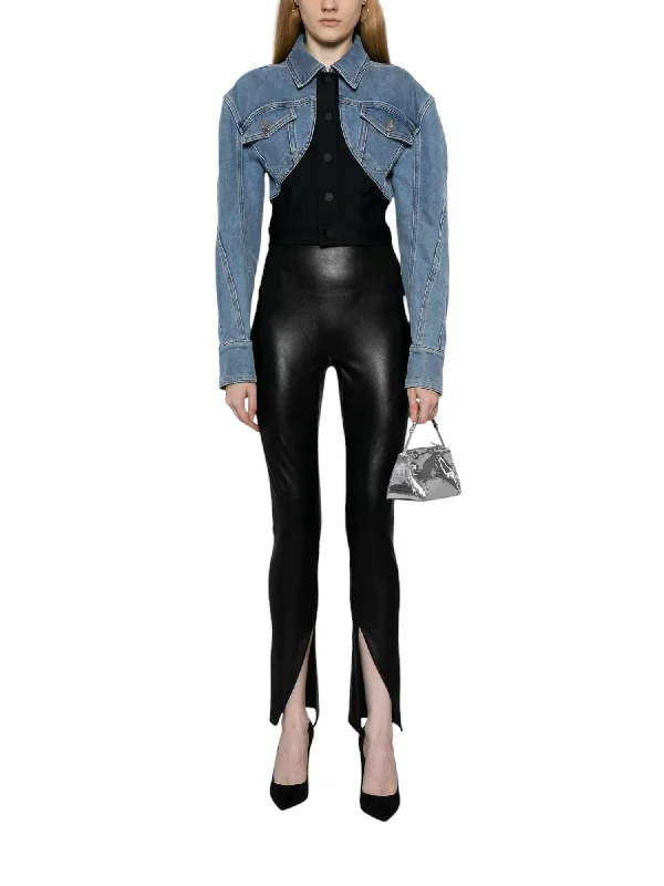 Leather-Like Front Slit Leggings In Luxe Black