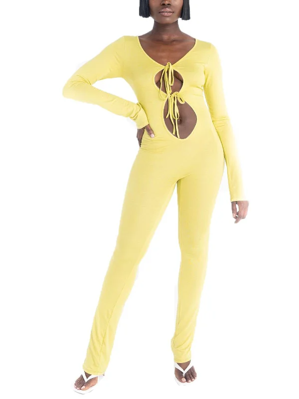 Womens Keyholes Drawstring Closure Jumpsuit