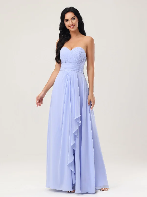 Strapless Sweetheart Neck Chiffon Dresses Lavender