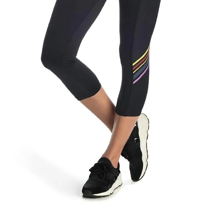 Studio Striped Capri Leggings In Black