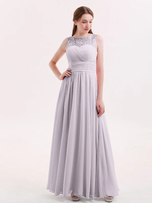 Illusion Neck Chiffon and Lace Long Dresses-Dusk