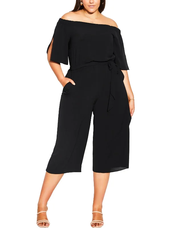 Plus Womens Crop Polyester Jumpsuit