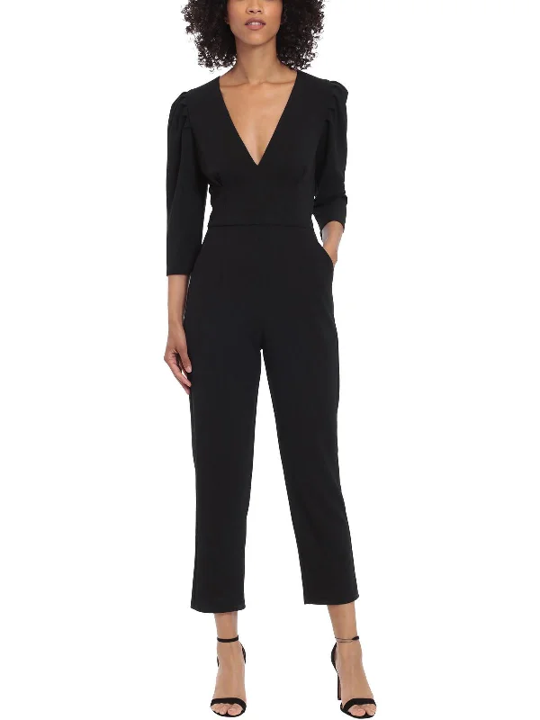 Womens V-Neck Puff Sleeve Jumpsuit