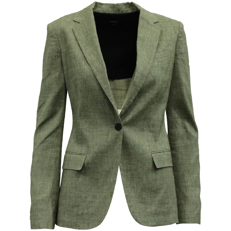 Theory Single Button Blazer in Gray Linen Blend