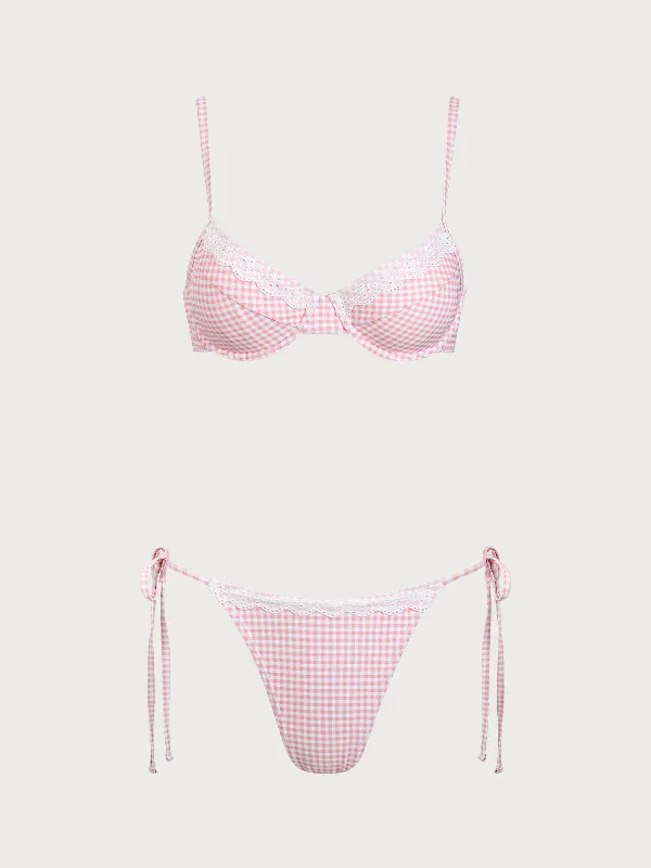 Pink Plaid Bikini Set