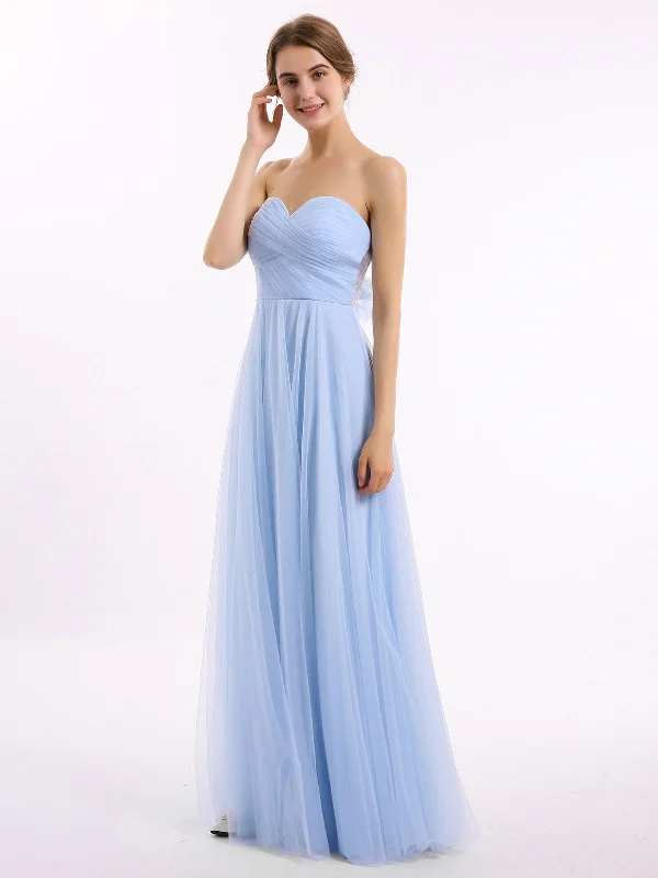 Sweetheart Strapless Neck Tulle Dresses with Bow-Sky Blue