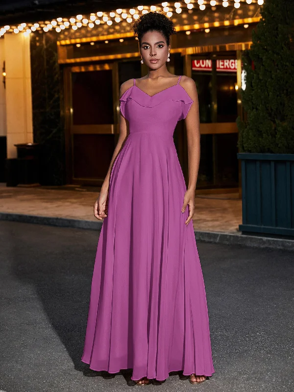 Spaghetti Strap Chiffon Bridesmaid Gowns-Orchid