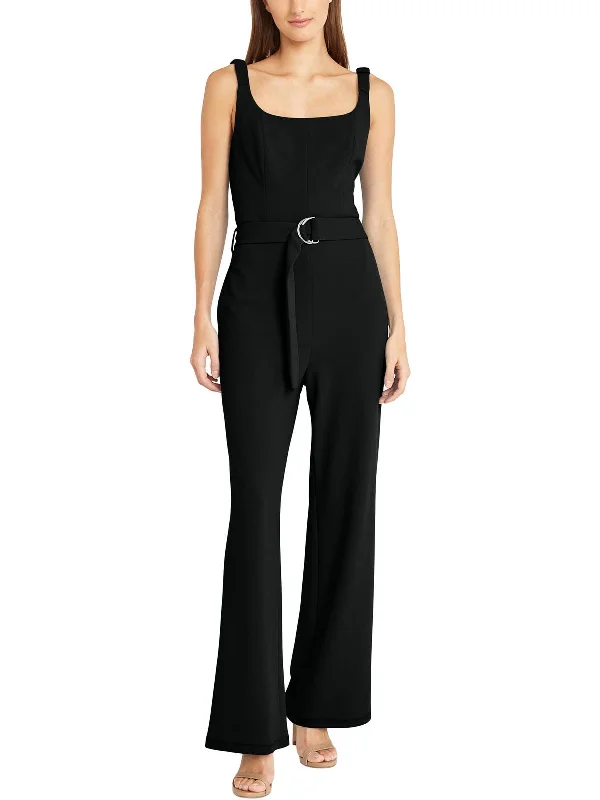 Womens Square Neck Belted Jumpsuit