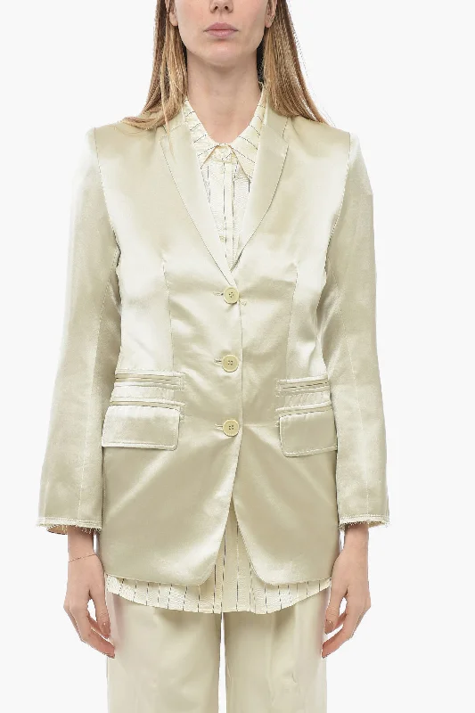 By Malene Birger Satin Multipocket Blazer With Raw Cut Detail 40 Italian Size