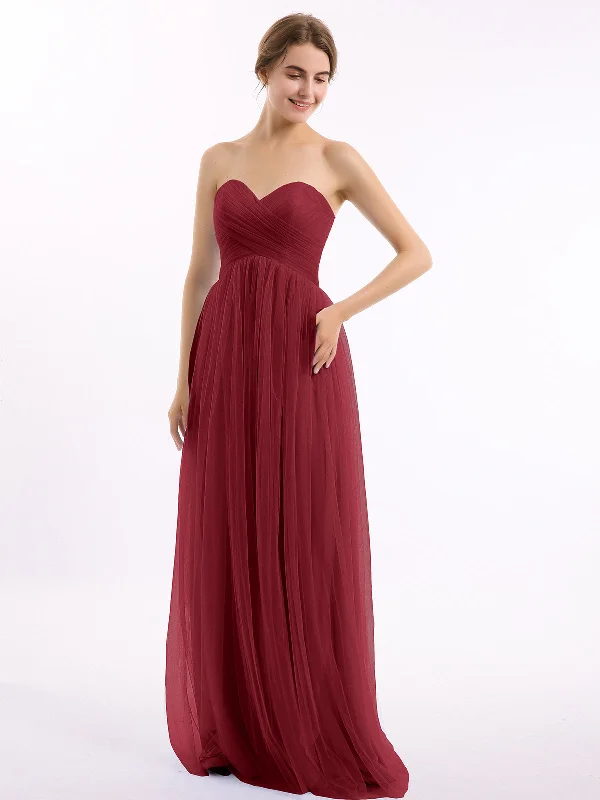 Sweetheart Neck Strapless Empire Tulle Dresses-Burgundy