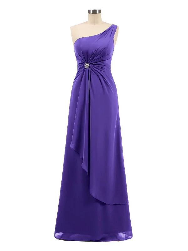 One Shoulder Chiffon Dress with Cascade Skirt-Regency