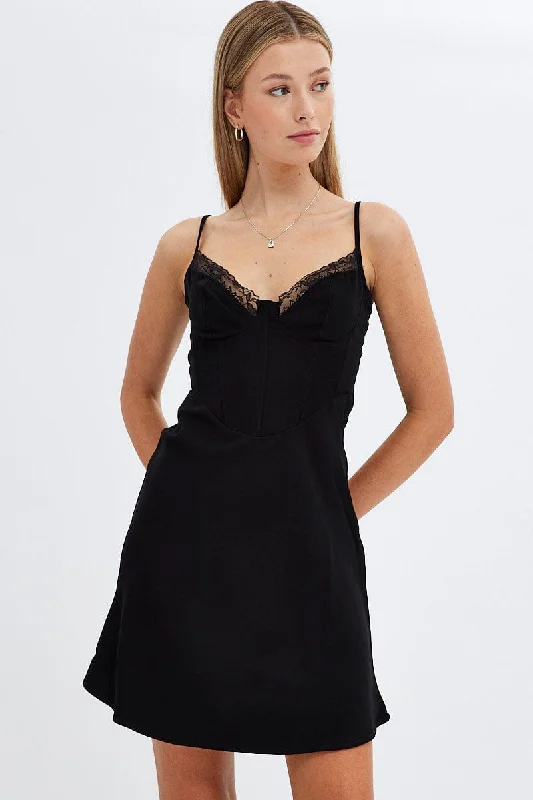 Black Mini Dress Sleeveless Sweetheart Bustier Jersey