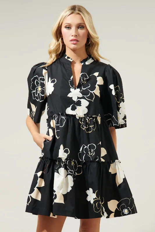 Cairan Rose Dixie Split Neck Shift Dress