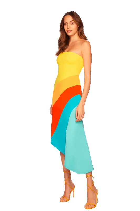 color block tube asymmetrical dress