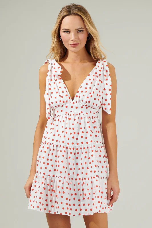 Paola Dots Tie Strap Tiered Mini Dress