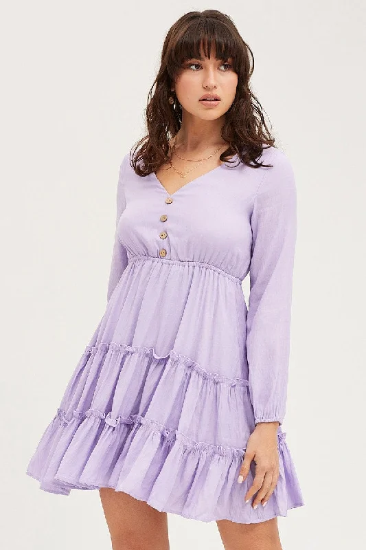 Purple Skater Dress Long Sleeve