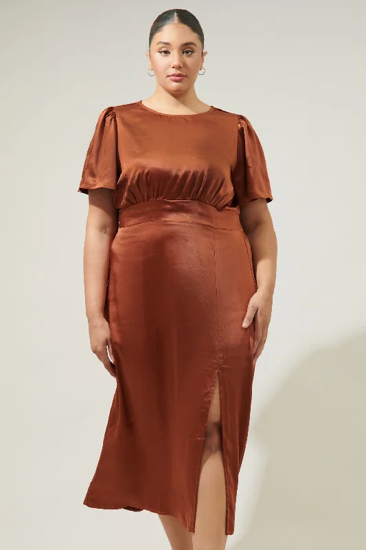 Spice Satin Bloom Midi Dress Curve