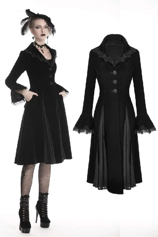 Women's Gothic  Warm Belted Dresses With Clamped Lace Hem