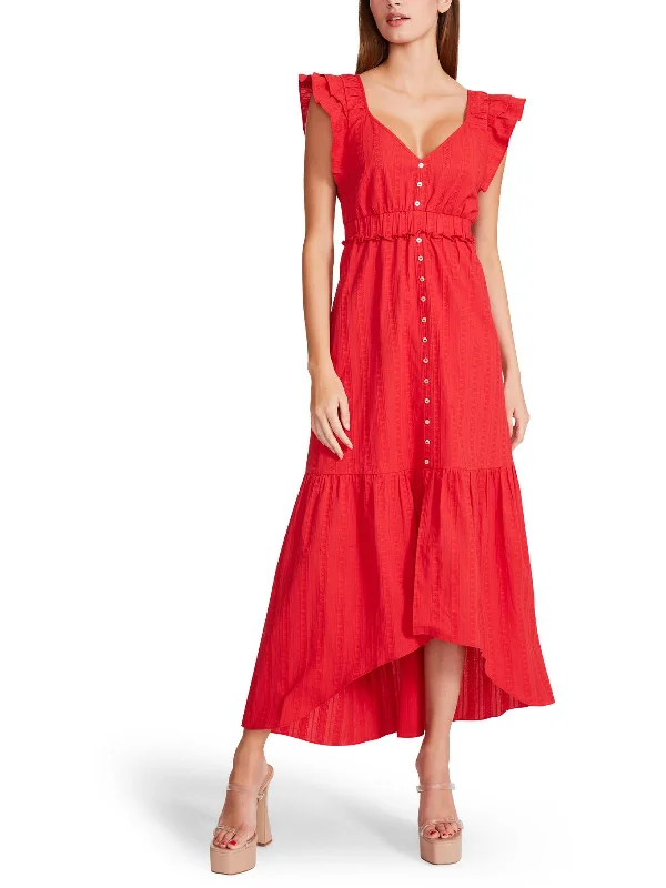 Womens Ruffle Sleeve Hi-Low Sundress