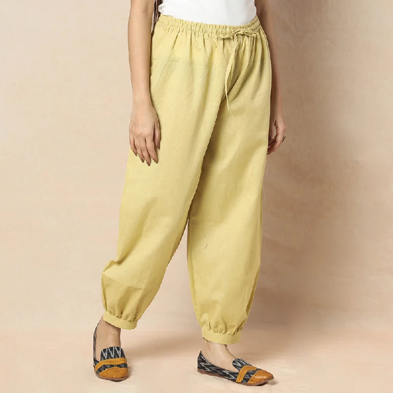 Pastel Yellow - Flex Cotton Plain Elasticated Pant