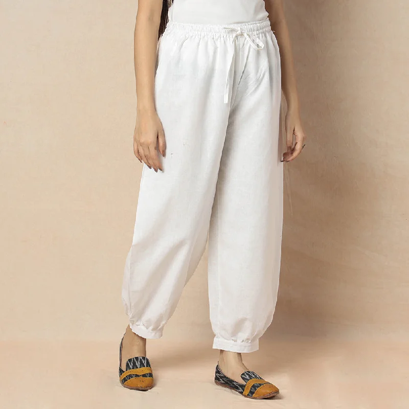 White - Flex Cotton Plain Elasticated Pant